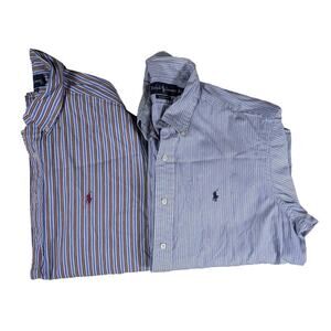 RALPH‎ LAUREN Vintage Lot of 2 Classic Fit Long Sleeve Logo Dress Shirts Large